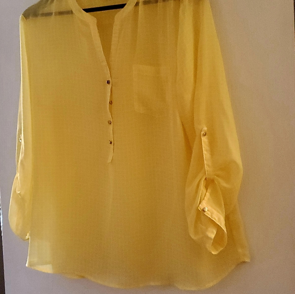 Striped button  yellow  plaid yellow Shirt